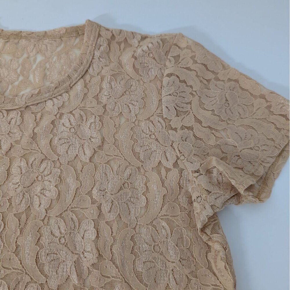 Colesce Couture Floral Lace Shirt Womens Size Large Gold Sheer Vintage Lingerie - Picture 2 of 9